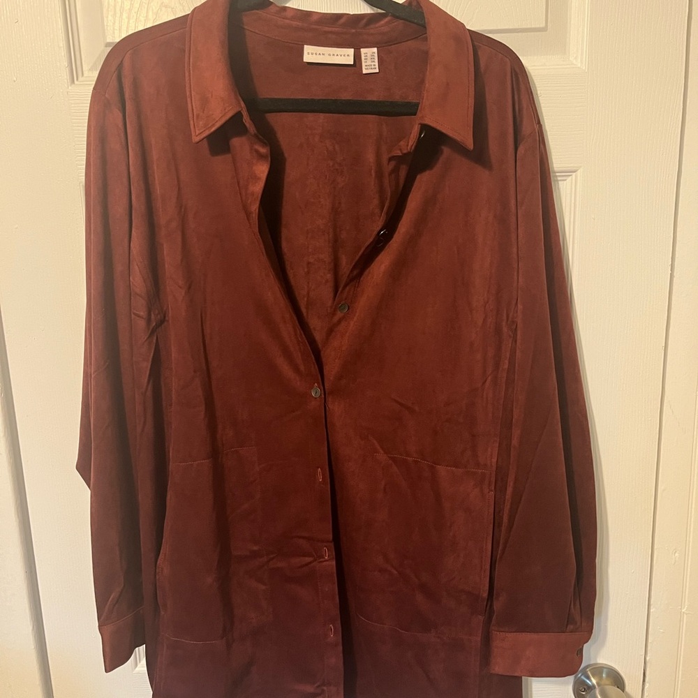 Burgundy Velvet Button-Up Shirt